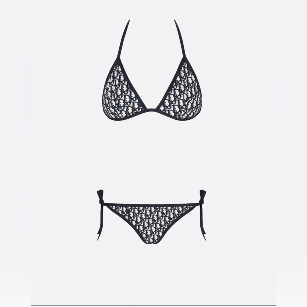 Authentic Blue Dior Oblique Technical Fabric Bikini Top & Bottom